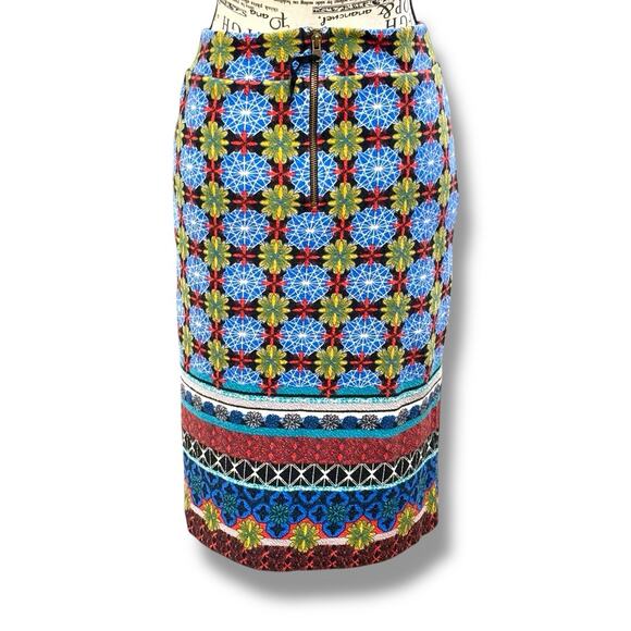 Anthropologie Maeve Size M Tearoom Blue Motif Pencil Skirt with Slit Boho - Picture 6 of 6